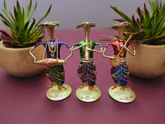 Handcrafted Tribal Musician Figurine Set – Colorful Rajasthani Folk Metal Art (Set of 3)
