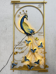 Luxury Peacock Metal Wall Art with LED Lights – Modern Ethnic Home Décor