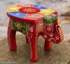 Handcrafted Wooden Elephant Stool – Multicolor Rajasthani Art Decor Table