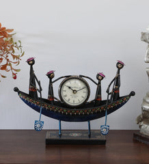 Handcrafted Tribal Boat Metal Table Clock | Ethnic Home Decor