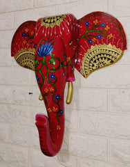 Handcrafted Elephant Head Wall Hanging – Rajasthani Hand-Painted Wooden Décor Piece