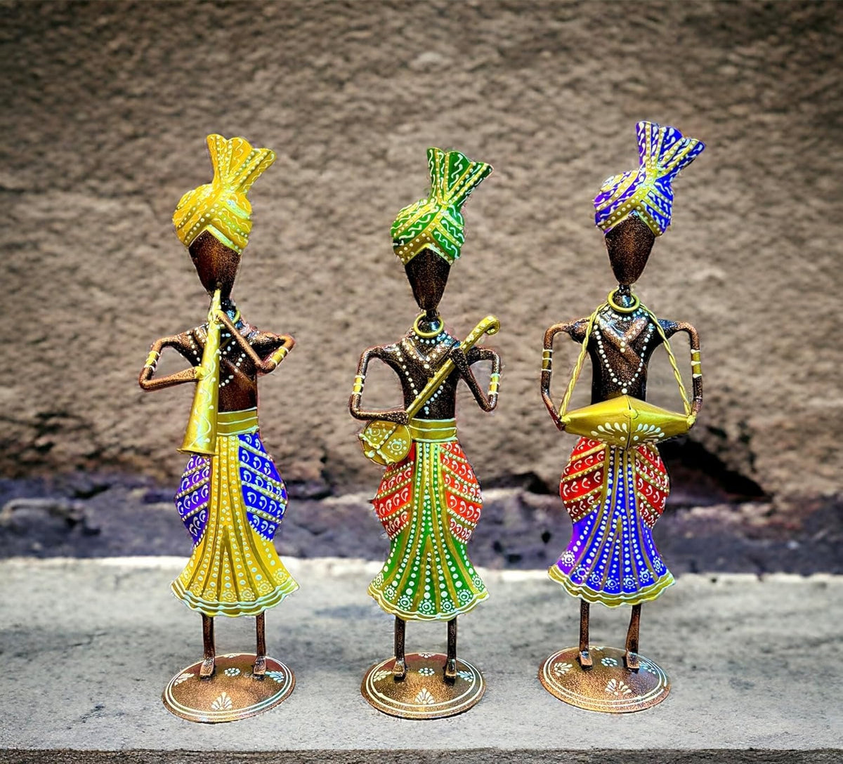 Handcrafted Tribal Musician Figurine Set – Colorful Rajasthani Art Décor