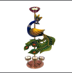 Handcrafted Peacock Tealight Candle Holder – Decorative Wooden Diya Stand for Home & Festive Décor