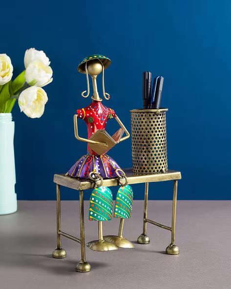 Handcrafted Tribal Woman Desk Organizer with Pen Holder