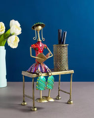 Handcrafted Tribal Woman Desk Organizer with Pen Holder