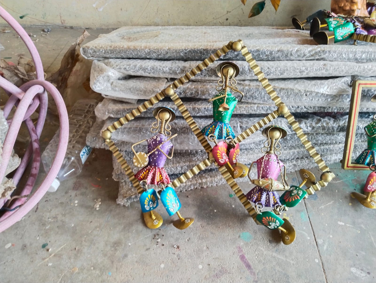 Handcrafted Tribal Musician Wall Hanging – Set of 3 in Diamond Frame