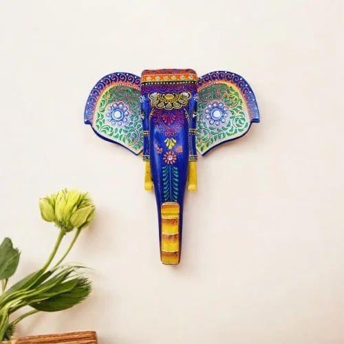 Handcrafted Blue Wooden Elephant Wall Hanging – Traditional Rajasthani Art