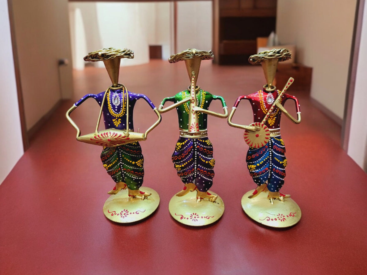 Handcrafted Tribal Musician Figurines Set of 3 – Rajasthani Metal Art