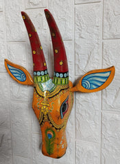Handcrafted Wooden Deer Wall Mask – Traditional Rajasthani Hand-Painted Wall Décor